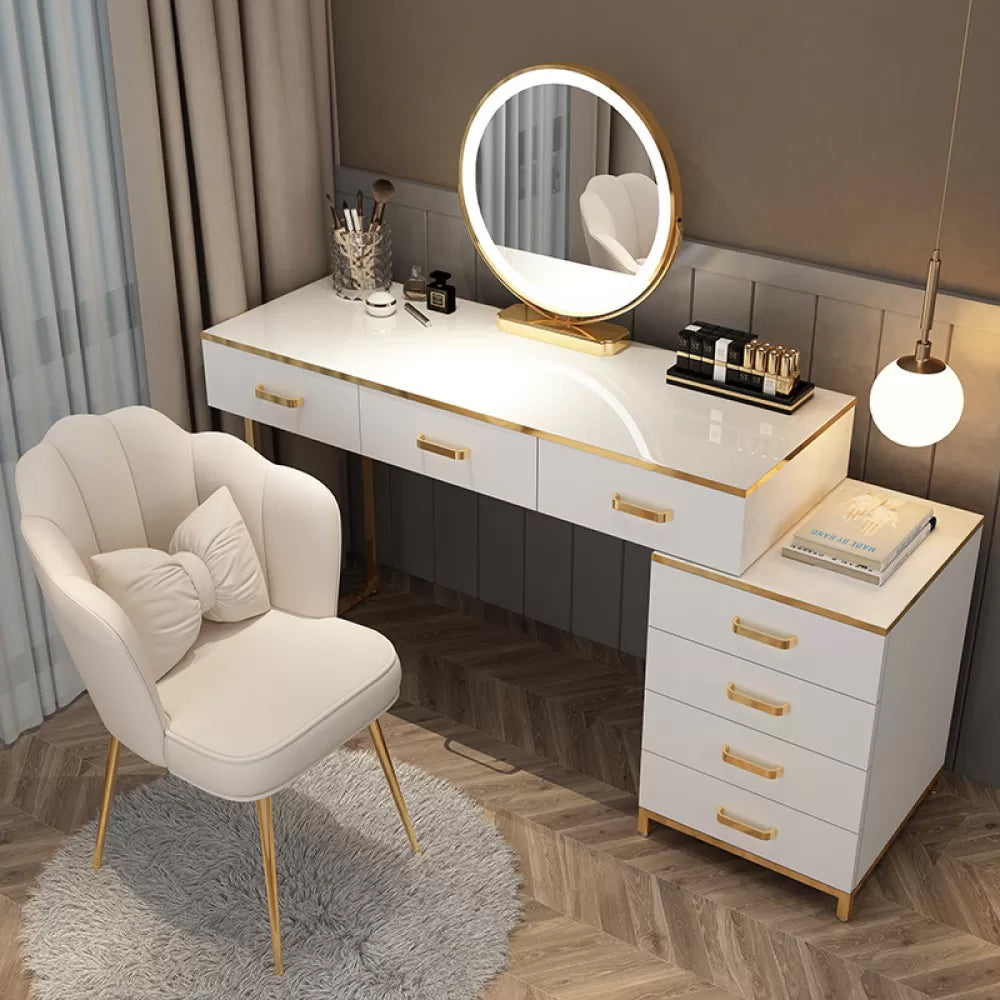 Modern Dressing Table Bedroom Stone Lighted Mirror Make-up Vanity
