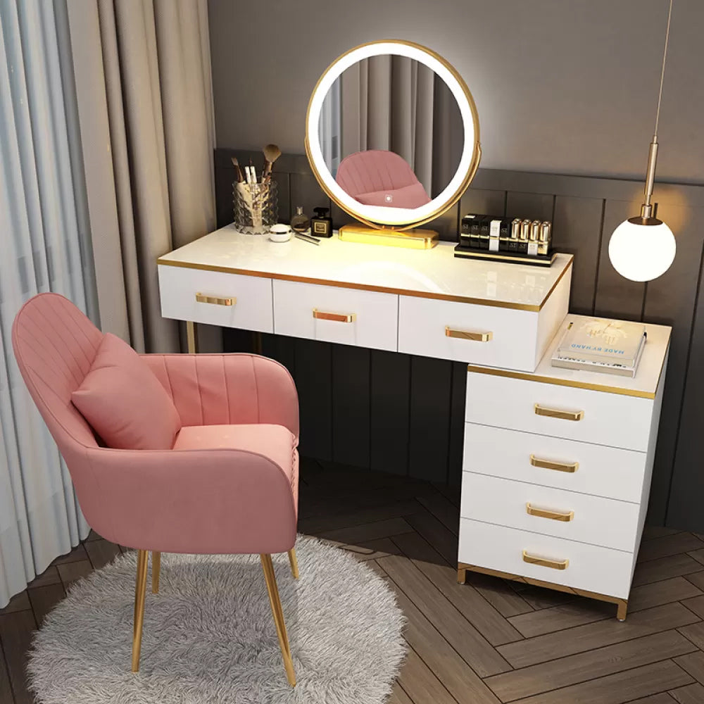 Modern Dressing Table Bedroom Stone Lighted Mirror Make-up Vanity