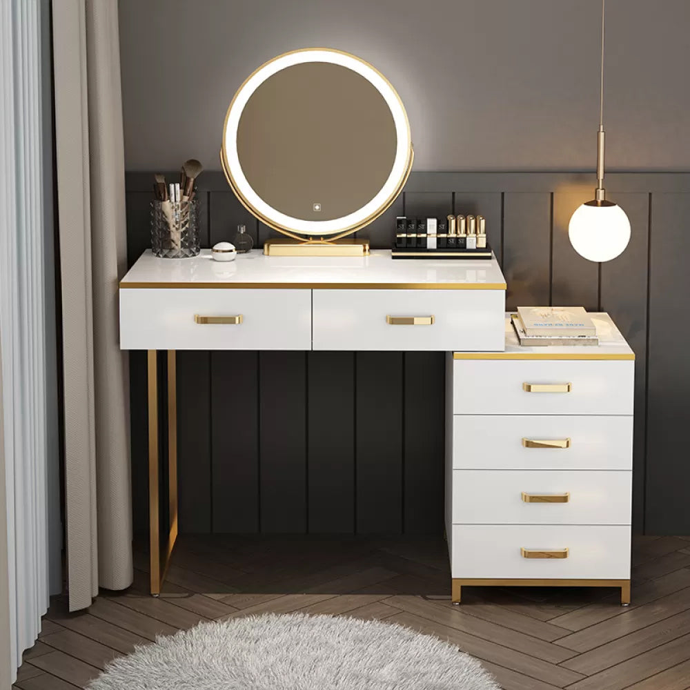 Modern Dressing Table Bedroom Stone Lighted Mirror Make-up Vanity
