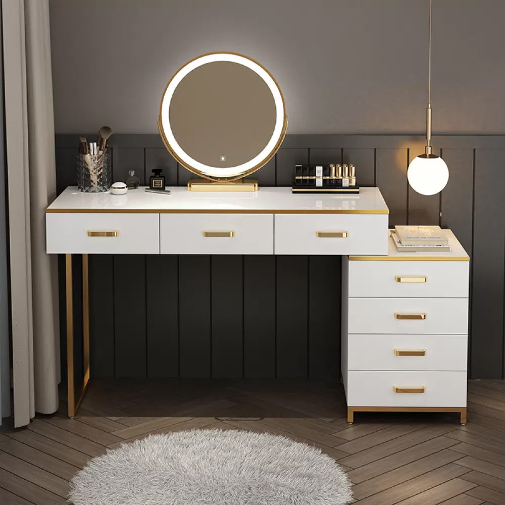 Modern Dressing Table Bedroom Stone Lighted Mirror Make-up Vanity