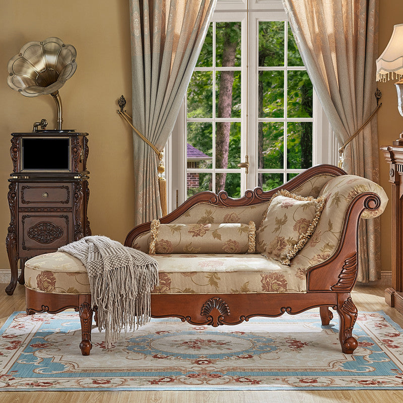 French Country Upholstered Chaise Lounge Couch Rolled Arms Chaise Lounge Chair