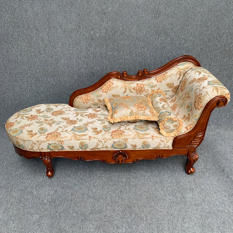 French Country Upholstered Chaise Lounge Couch Rolled Arms Chaise Lounge Chair