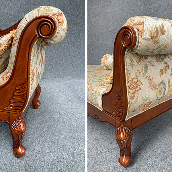 French Country Upholstered Chaise Lounge Couch Rolled Arms Chaise Lounge Chair