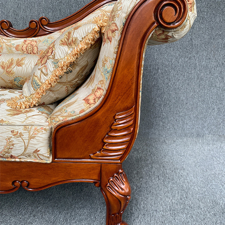 French Country Upholstered Chaise Lounge Couch Rolled Arms Chaise Lounge Chair