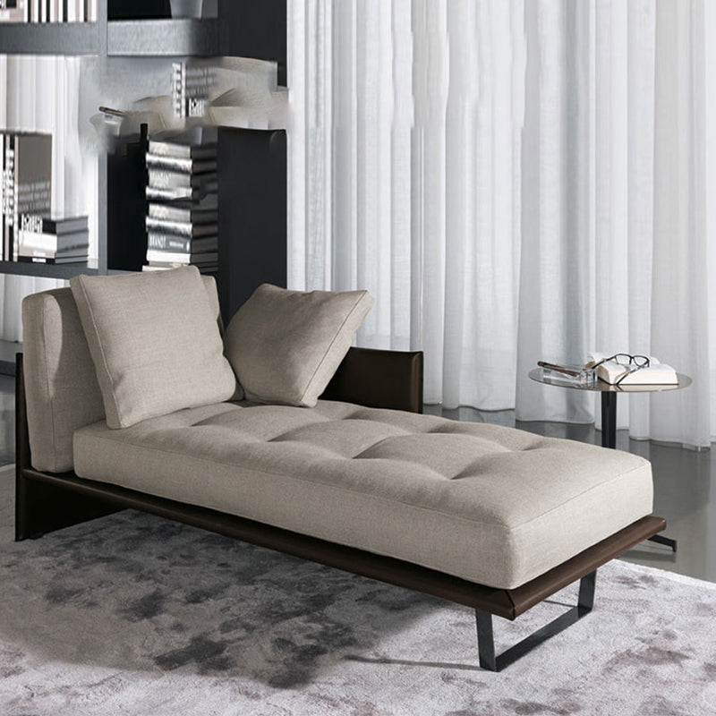 Modern Cushioned Chaise Lounge Leather Recessed Arms Chaise with Pillow