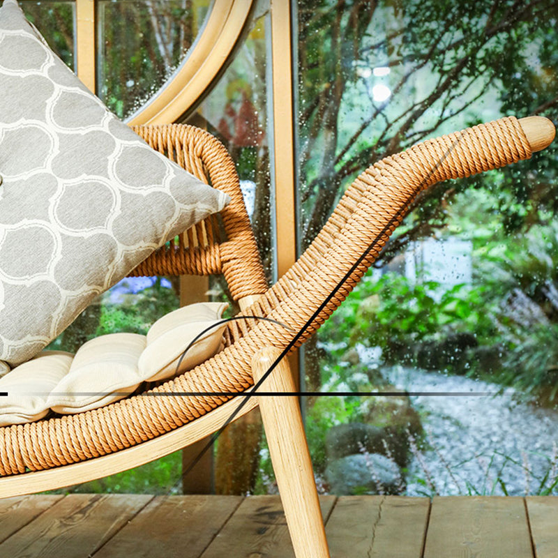 Traditional Rattan Cushioned Yoga Chaise Lounge Chair with Arms and Pillow Accent Chair