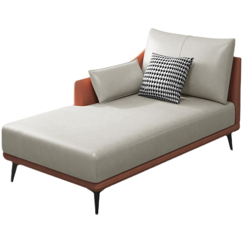 Modern Faux Leather Chaise, One Armed Recessed Arms Lounge Chair with Pillows