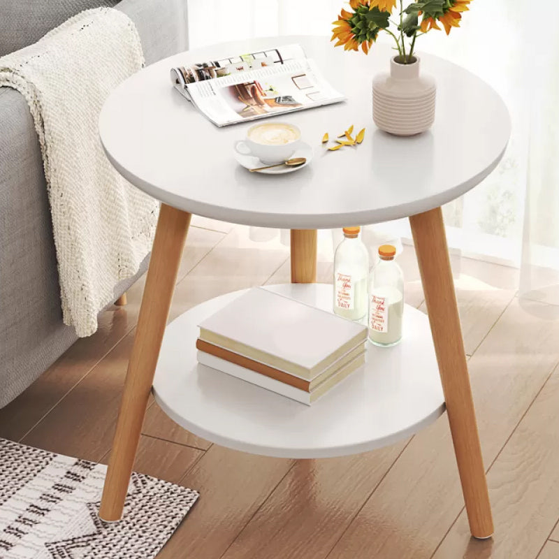 Stone 3 Legs Cocktail Table Modern Round Coffee Table with Shelf