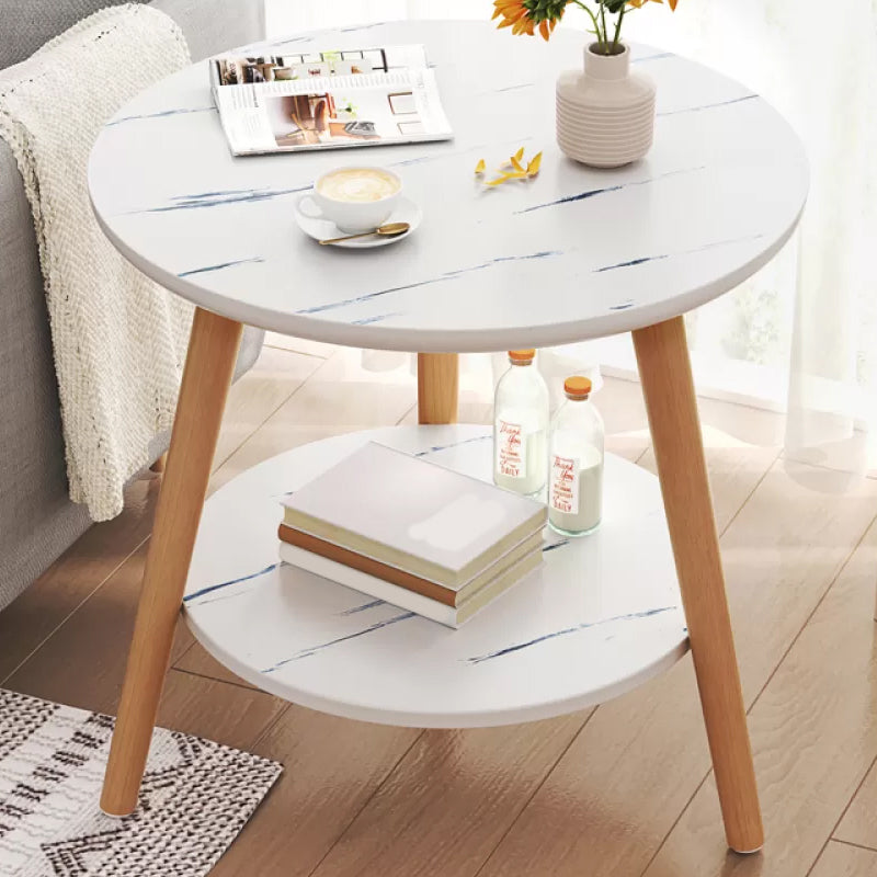 Stone 3 Legs Cocktail Table Modern Round Coffee Table with Shelf
