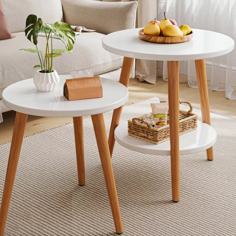Stone 3 Legs Cocktail Table Modern Round Coffee Table with Shelf