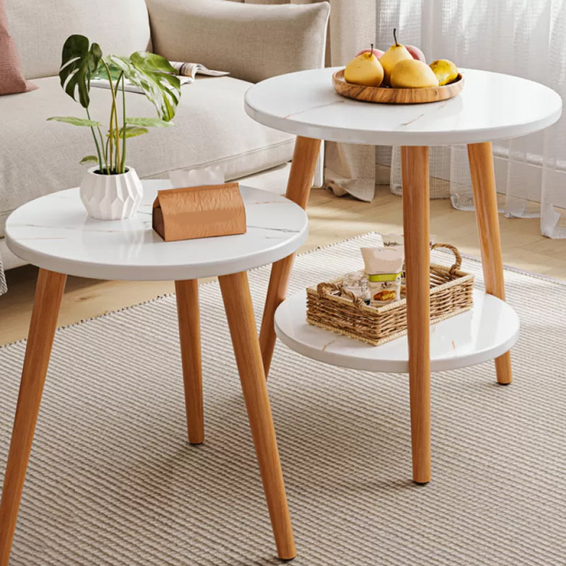 Stone 3 Legs Cocktail Table Modern Round Coffee Table with Shelf