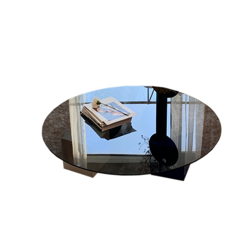 8.6"H Contemporary Coffee Table Glass Top Coffee Cocktail Table