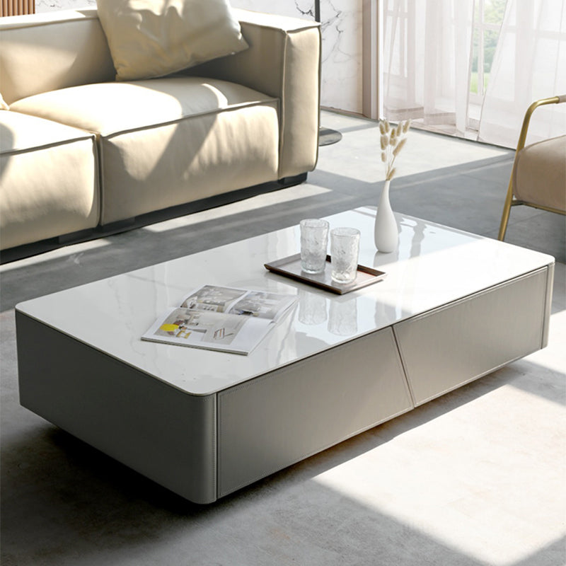 Minimalism Slate Rectangular Coffee Table White Coffee Table Set with Drawer