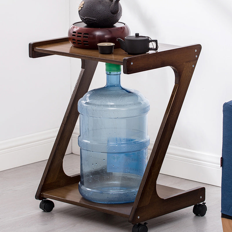 15" Wide Contemporary Corner Table Wood Double Tier Accent Side Table