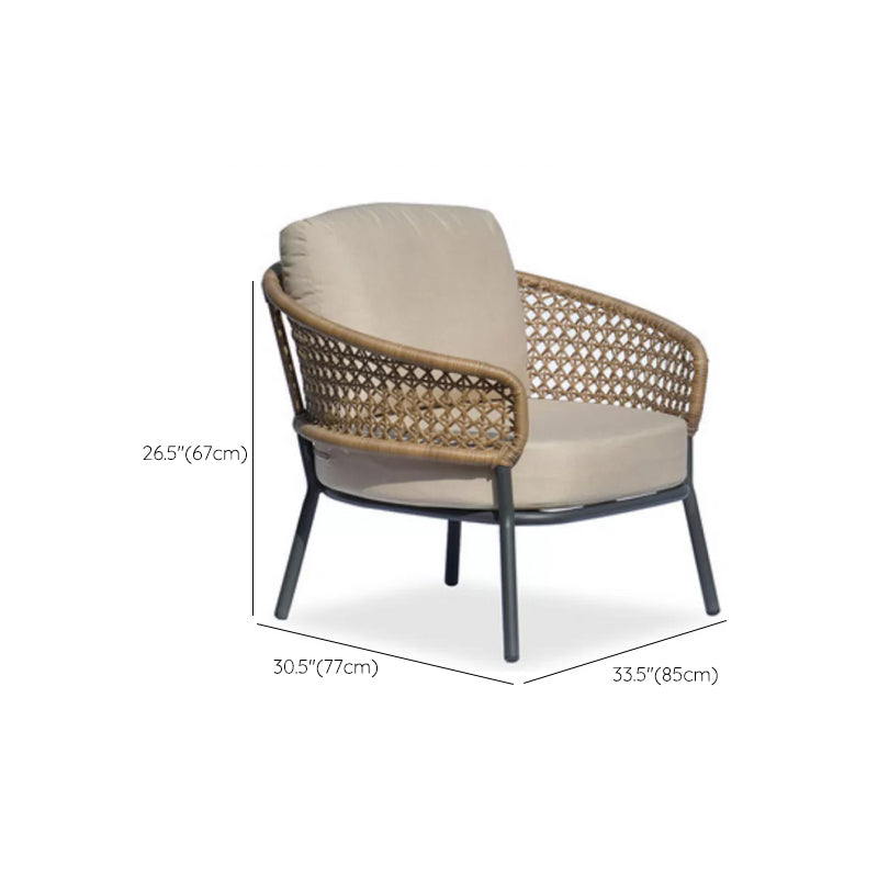 Tropical Outdoor Loveseat Wicker/Rattan Khaki Fabric Cushion Water Resistant