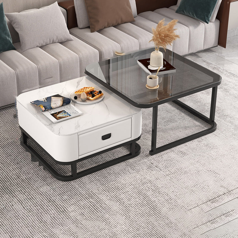 Frame Coffee Table Modern Slate Cocktail Table with Storage Drawers