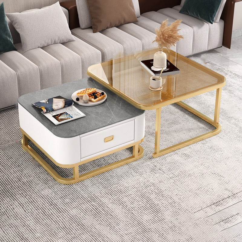 Frame Coffee Table Modern Slate Cocktail Table with Storage Drawers