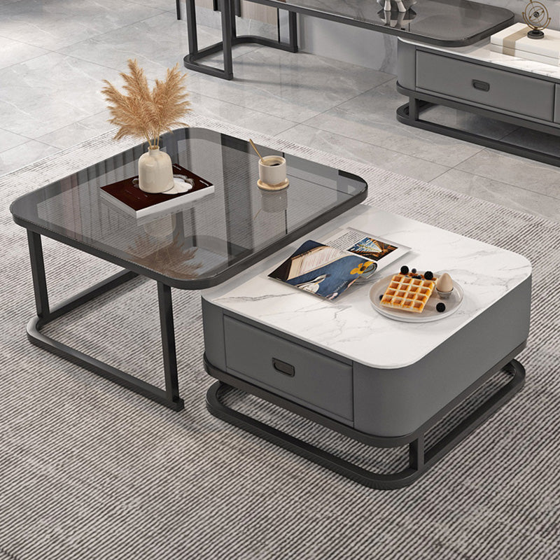 Frame Coffee Table Modern Slate Cocktail Table with Storage Drawers