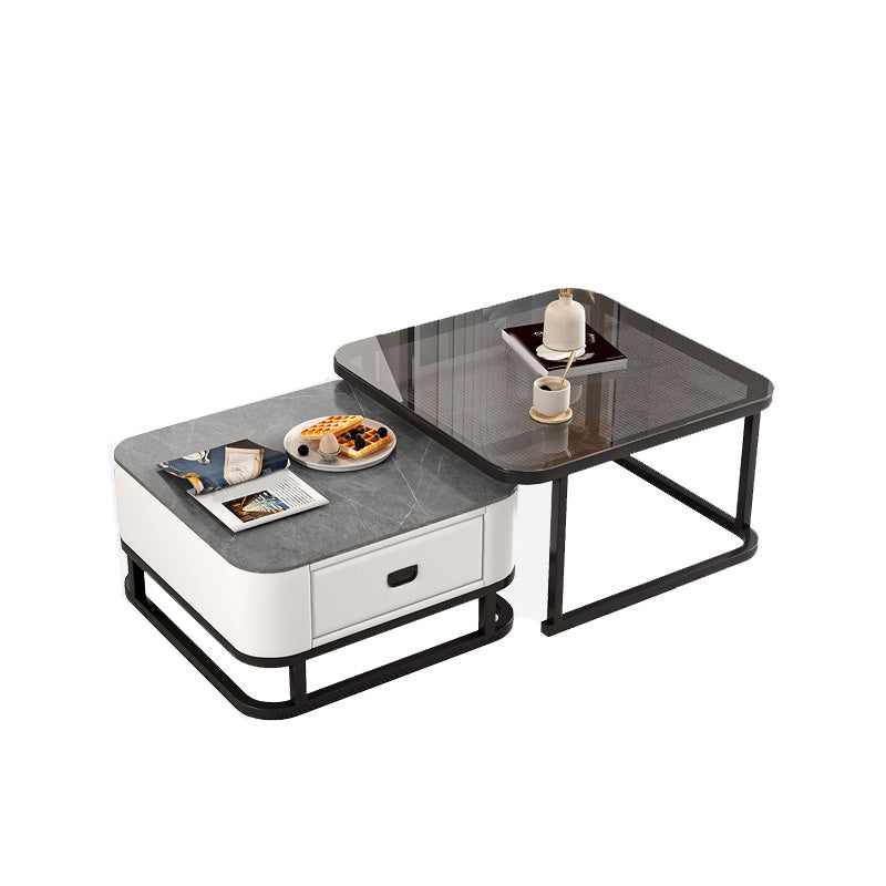 Frame Coffee Table Modern Slate Cocktail Table with Storage Drawers