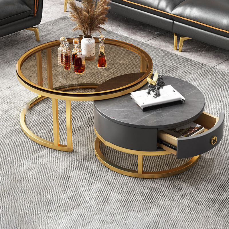 Frame Coffee Table Modern Slate Cocktail Table with Storage Drawers