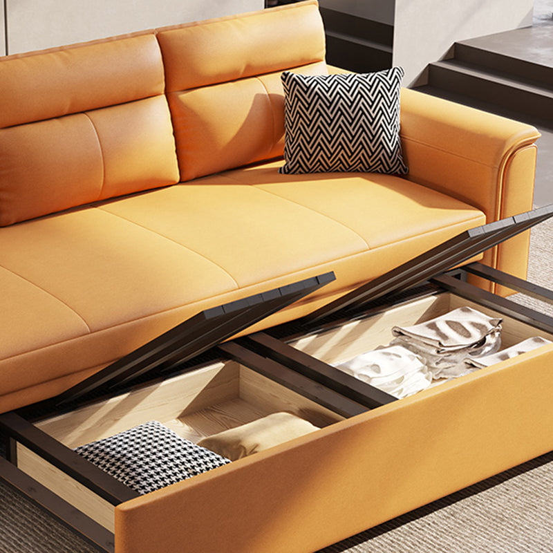 Scandinavian Orange Futon and Mattress Flared Arms Futon Sleeper Sofa with Storage