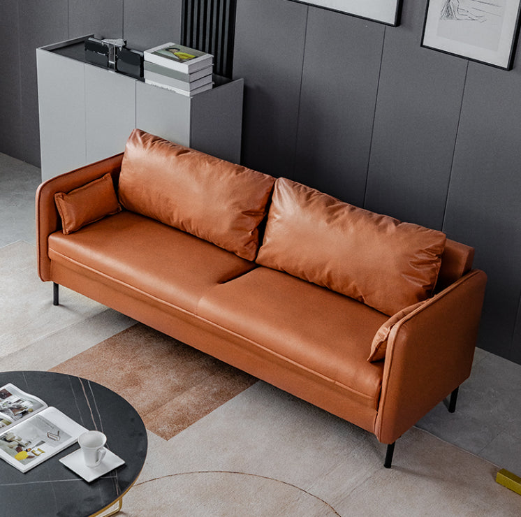 Square Arm Faux Leather Sofa Id Century Loose Back Single Cushion Sofa