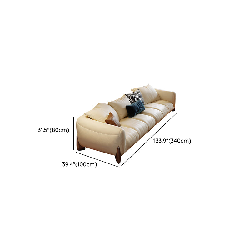 Genuine Leather Loose Back Sofa 31.5" H Beige Tuxedo Arm Sofa