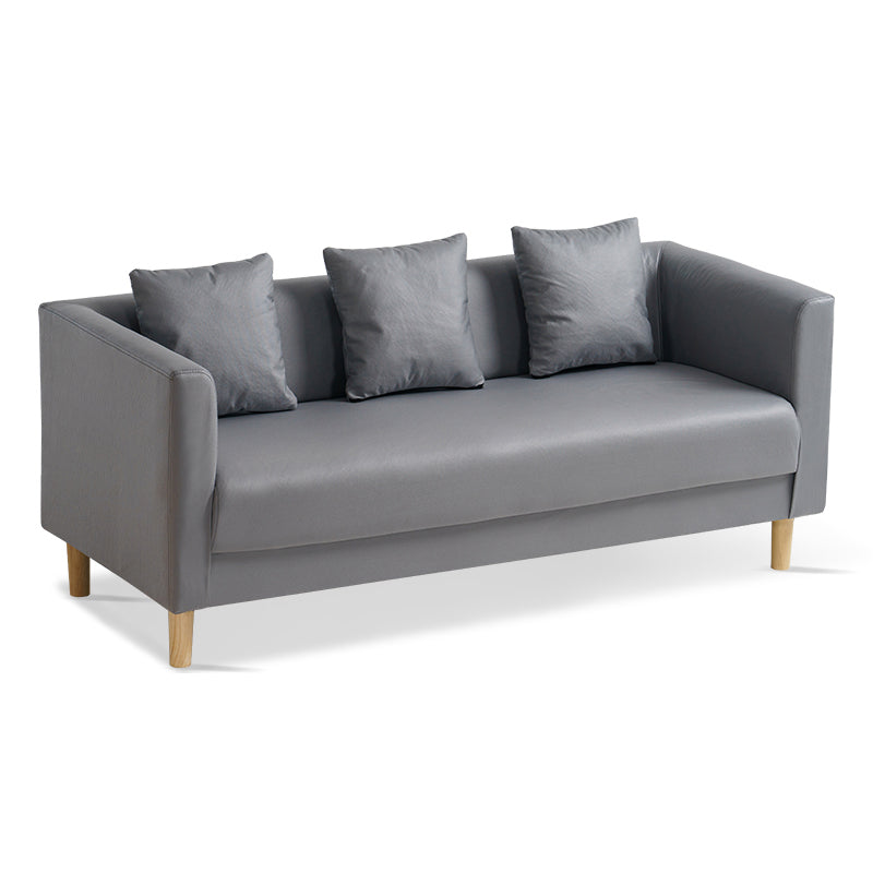 Faux Leather Tuxedo Arm Sofa Scandinavian Single Cushion Sofa with Pillows
