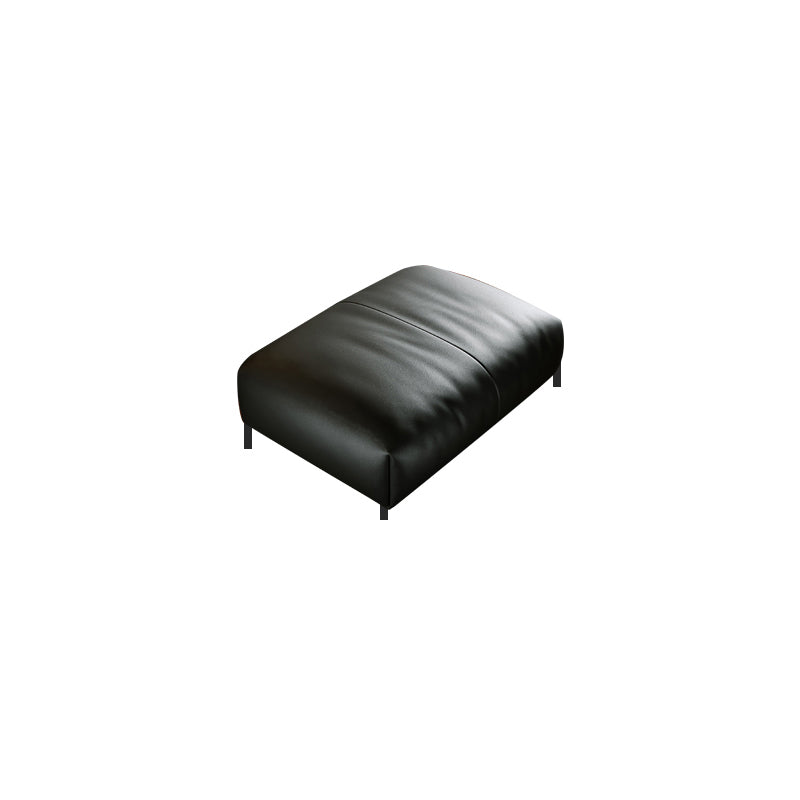 Black Genuine Leather Sofa Mid-Century Modern Square Arm Sofa