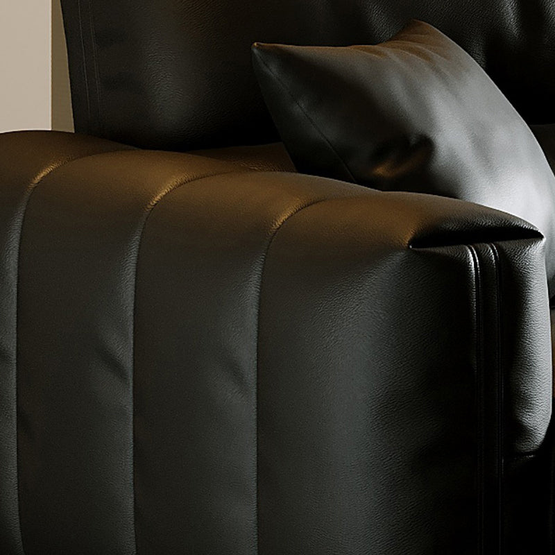 Black Genuine Leather Sofa Mid-Century Modern Square Arm Sofa