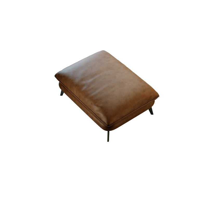 Pillow Top Arm Sofa in Brown Genuine Leather Sewn Pillow Back Sofa
