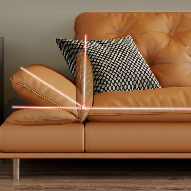 Tufted Pillow Top Arm Sofa Brown Genuine Leathersofa with 2 Cushions
