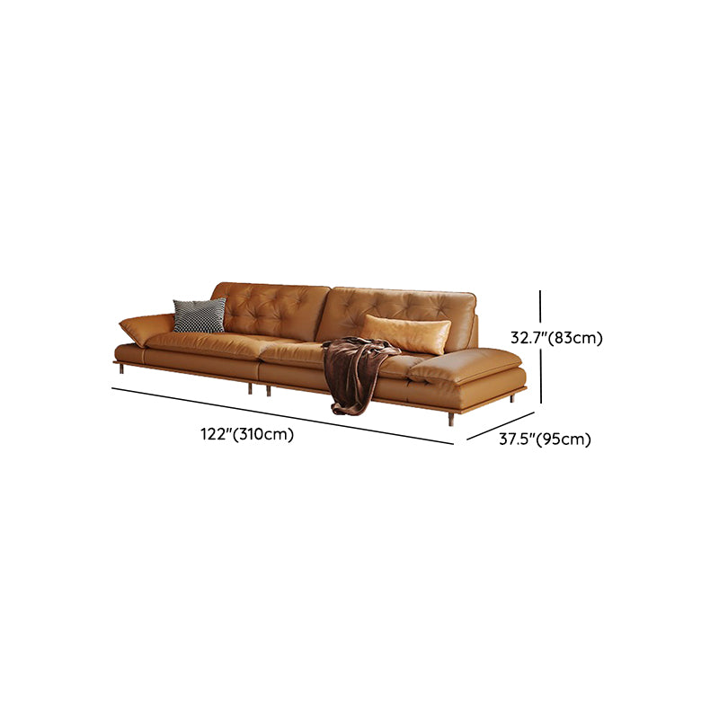 Tufted Pillow Top Arm Sofa Brown Genuine Leathersofa with 2 Cushions