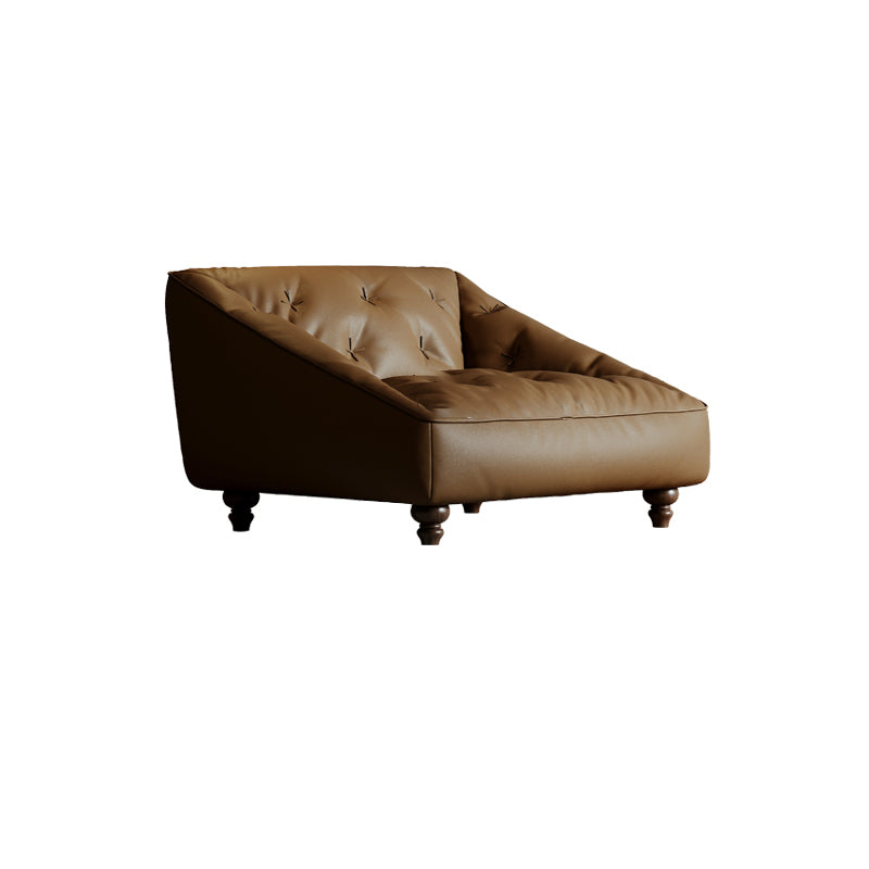 Mid-Century Modern Sloped Arm Sofa Tufted Genuine Leather Sofa in Brown