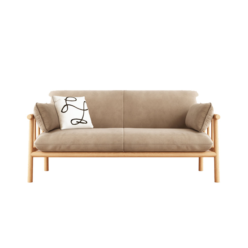 Slipcovered Single Cushion Sofa Tropical Solid Wood Seat with Pillows