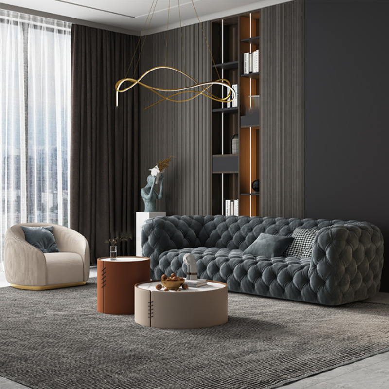 Genuine Leather Tuxedo Arm Sofa 26.8" H Tufted Settee in Blue