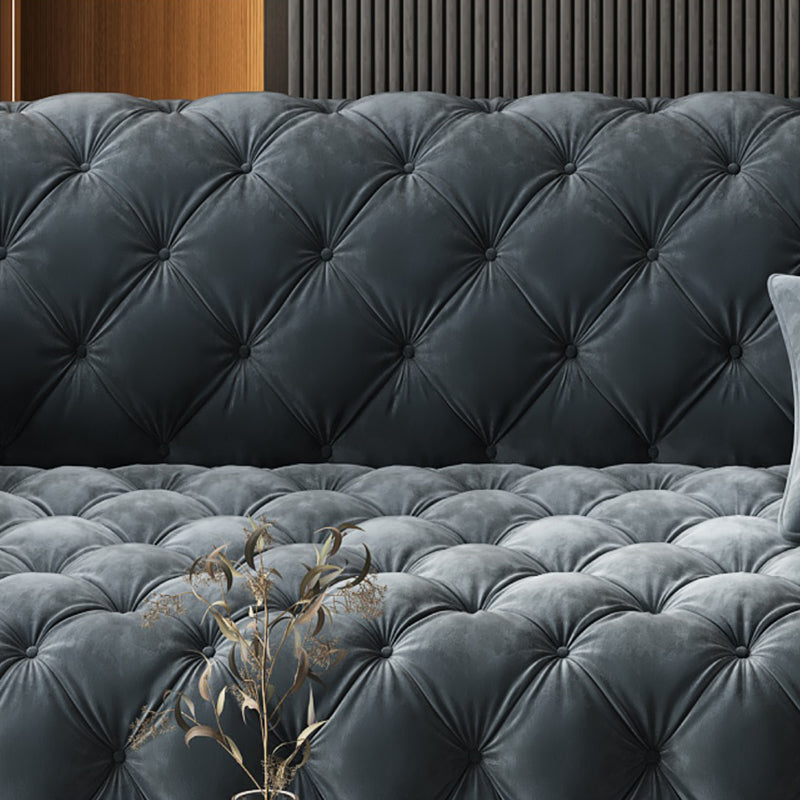 Genuine Leather Tuxedo Arm Sofa 26.8" H Tufted Settee in Blue