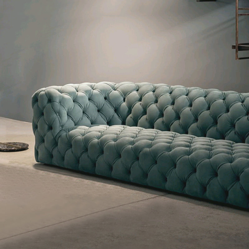 Genuine Leather Tuxedo Arm Sofa 26.8" H Tufted Settee in Blue