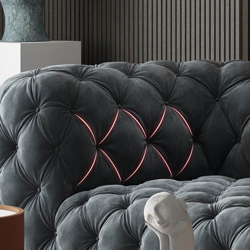 Genuine Leather Tuxedo Arm Sofa 26.8" H Tufted Settee in Blue