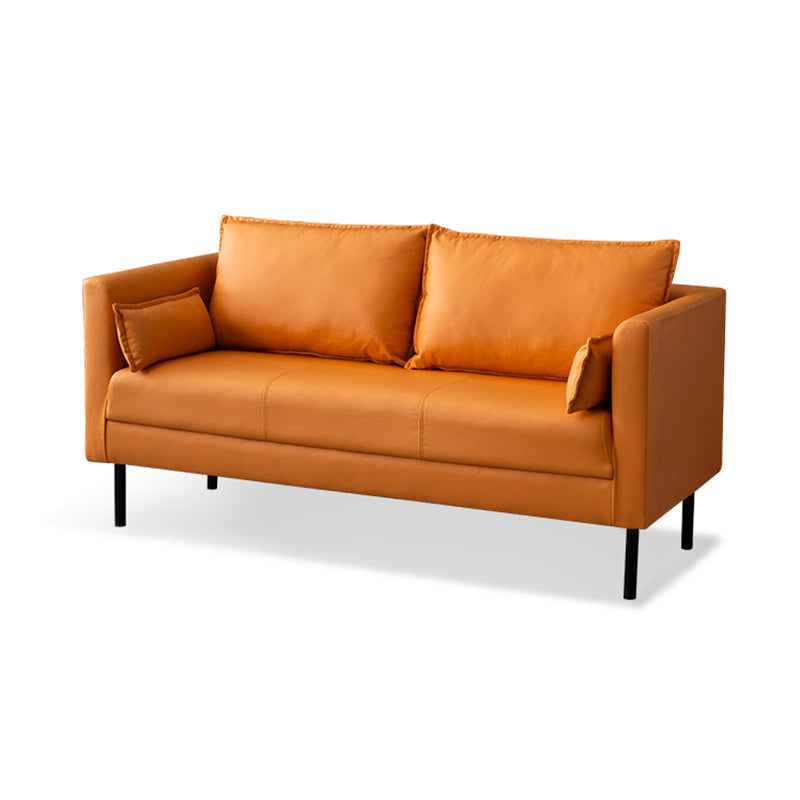 Faux Leather Loose Back Sofa Square Arm Single Cushion Loveseat