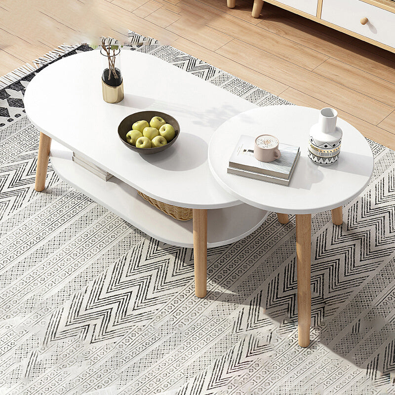 Modern Wooden Coffee Table Oval Bunching Coffee Table Set for Living Room