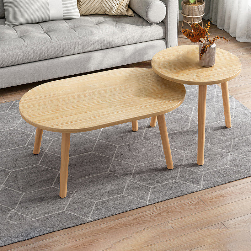 Modern Wooden Coffee Table Oval Bunching Coffee Table Set for Living Room