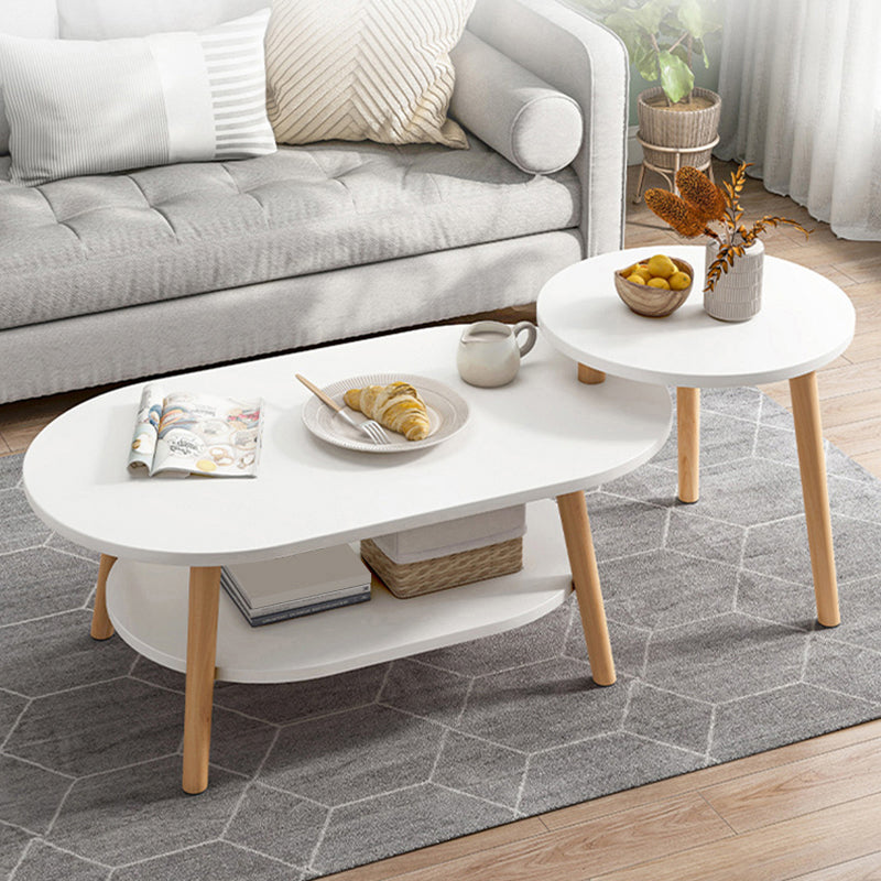 Modern Wooden Coffee Table Oval Bunching Coffee Table Set for Living Room