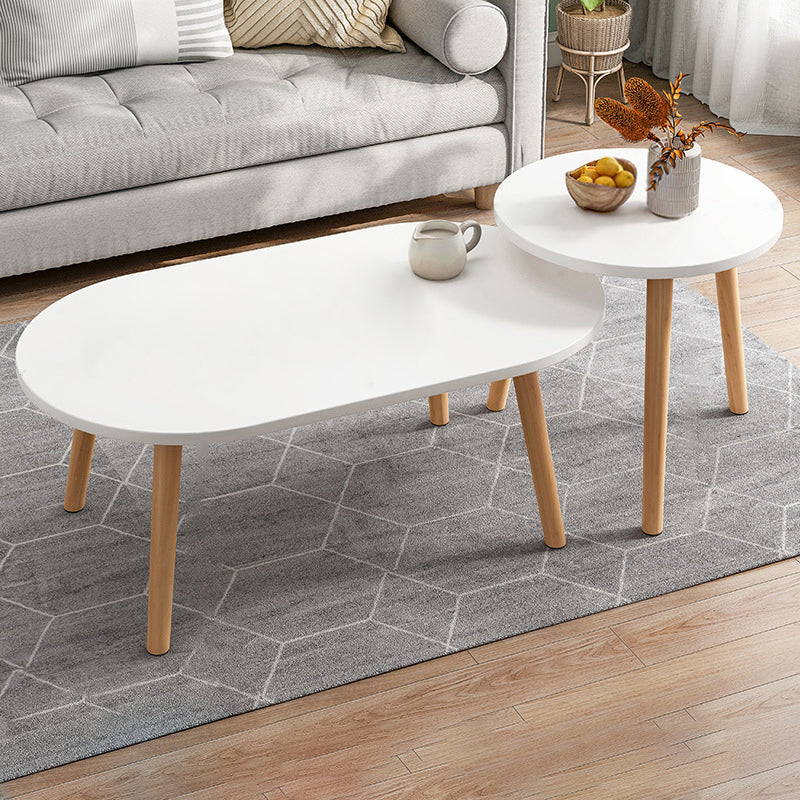 Modern Wooden Coffee Table Oval Bunching Coffee Table Set for Living Room