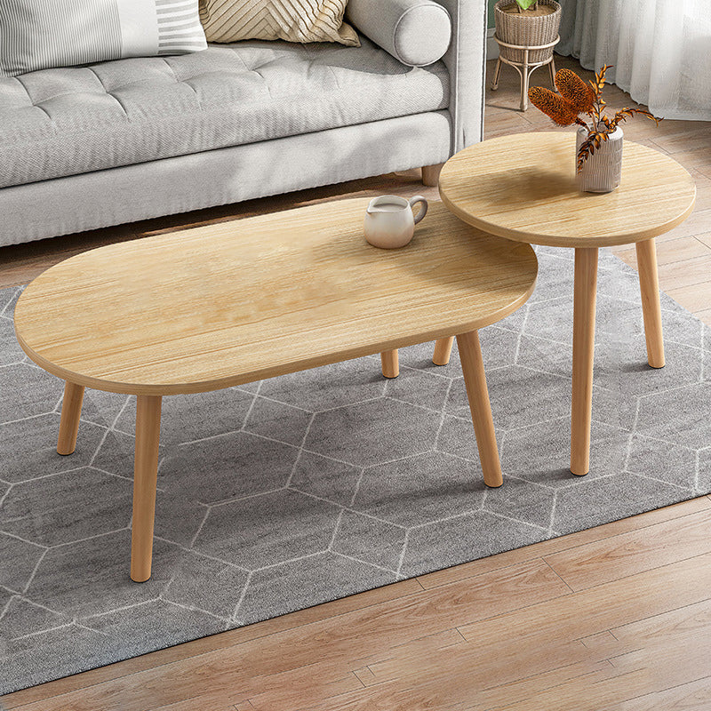 Modern Wooden Coffee Table Oval Bunching Coffee Table Set for Living Room