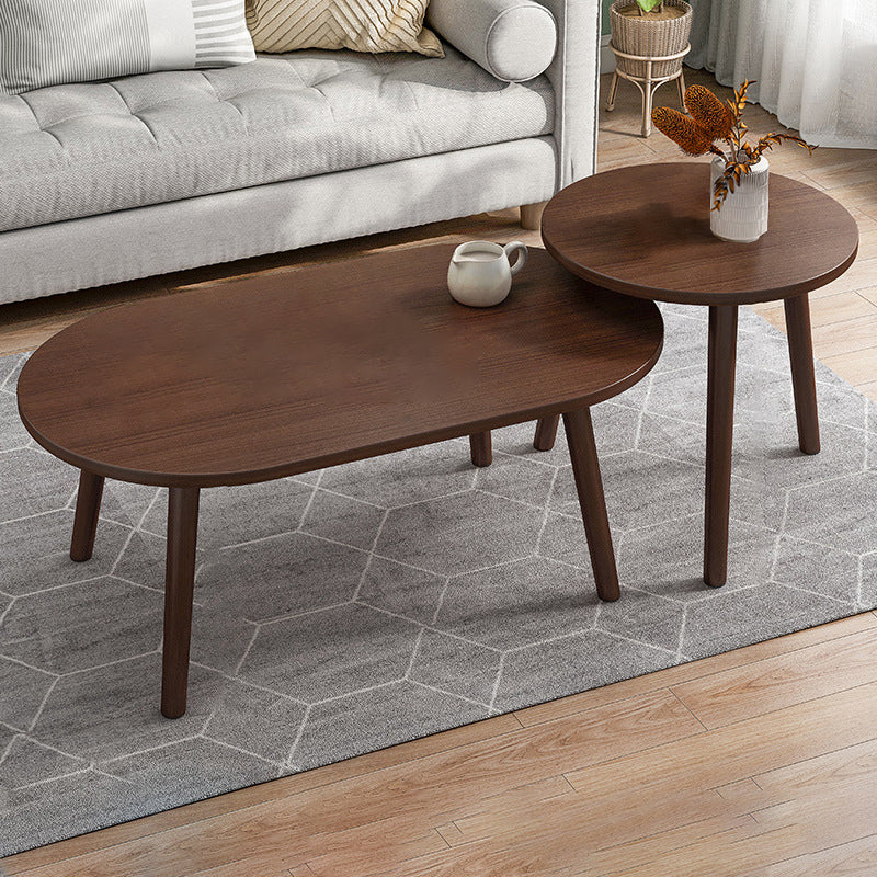 Modern Wooden Coffee Table Oval Bunching Coffee Table Set for Living Room