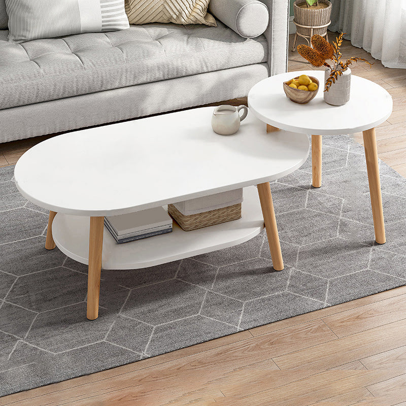 Modern Wooden Coffee Table Oval Bunching Coffee Table Set for Living Room