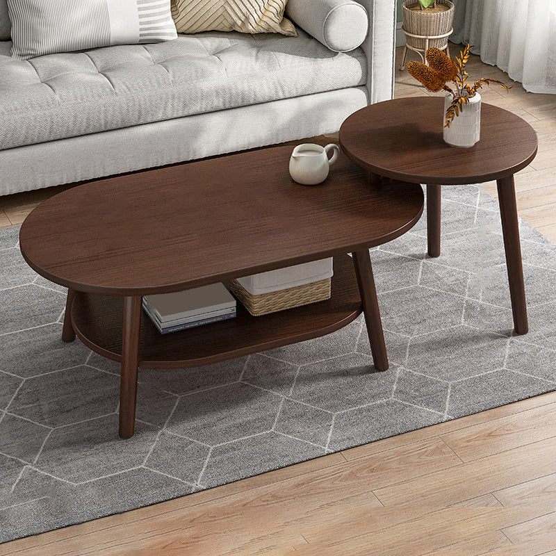Modern Wooden Coffee Table Oval Bunching Coffee Table Set for Living Room