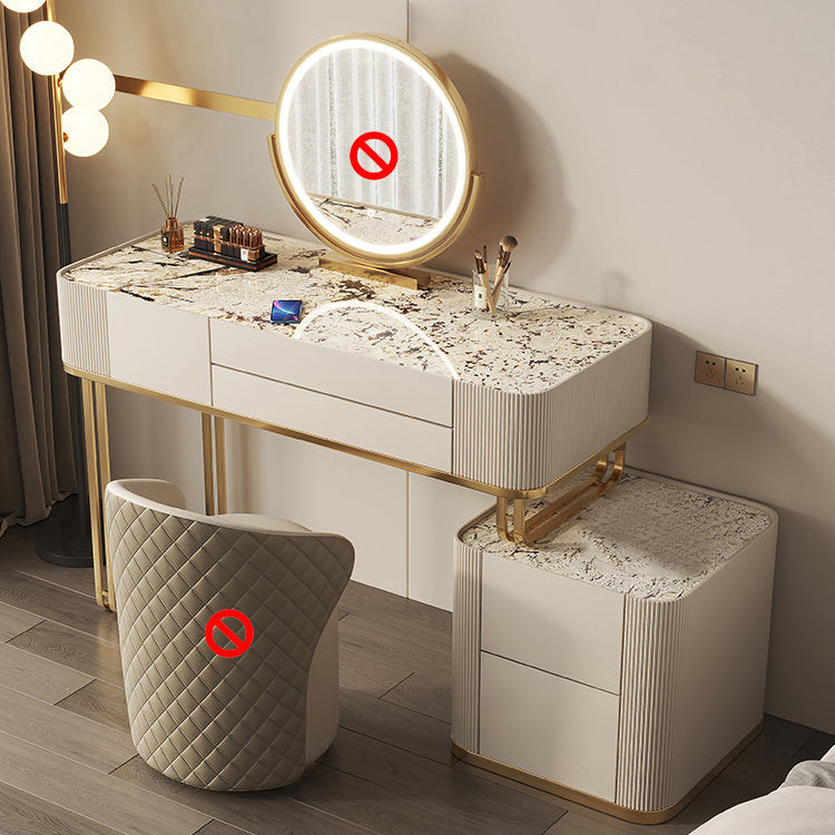 Minimalism Glass Vanity Table with Mirror & Stool 5 Drawers Beige Dressing Table