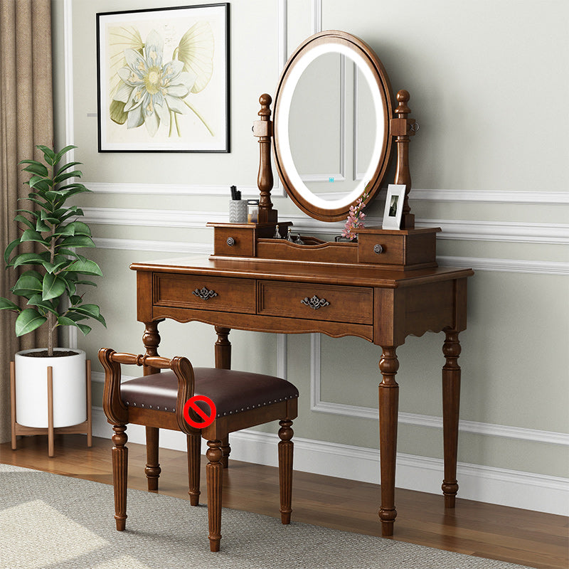 Brown Solid Wood Makeup Vanity with Drawers and Mirror Dressing Table